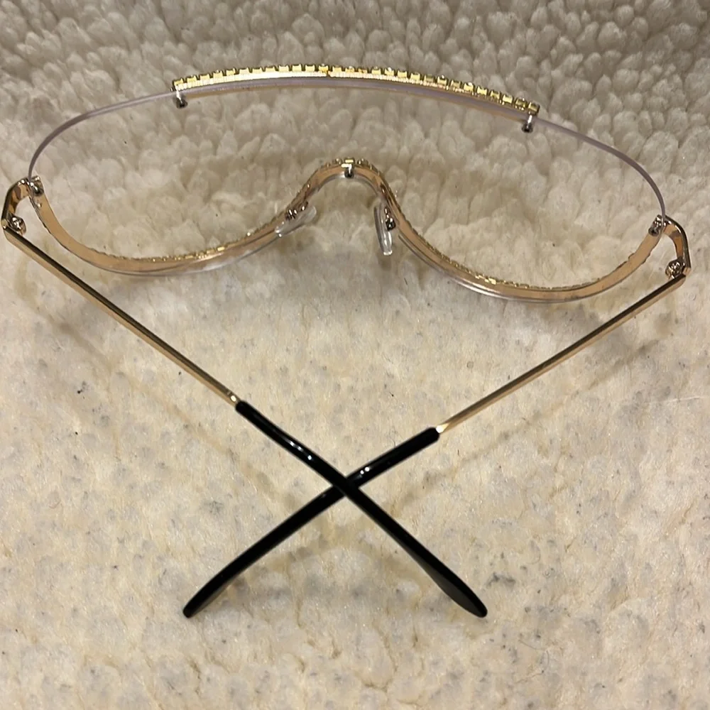 Crystal Embellished Gold and Black Sunglasses